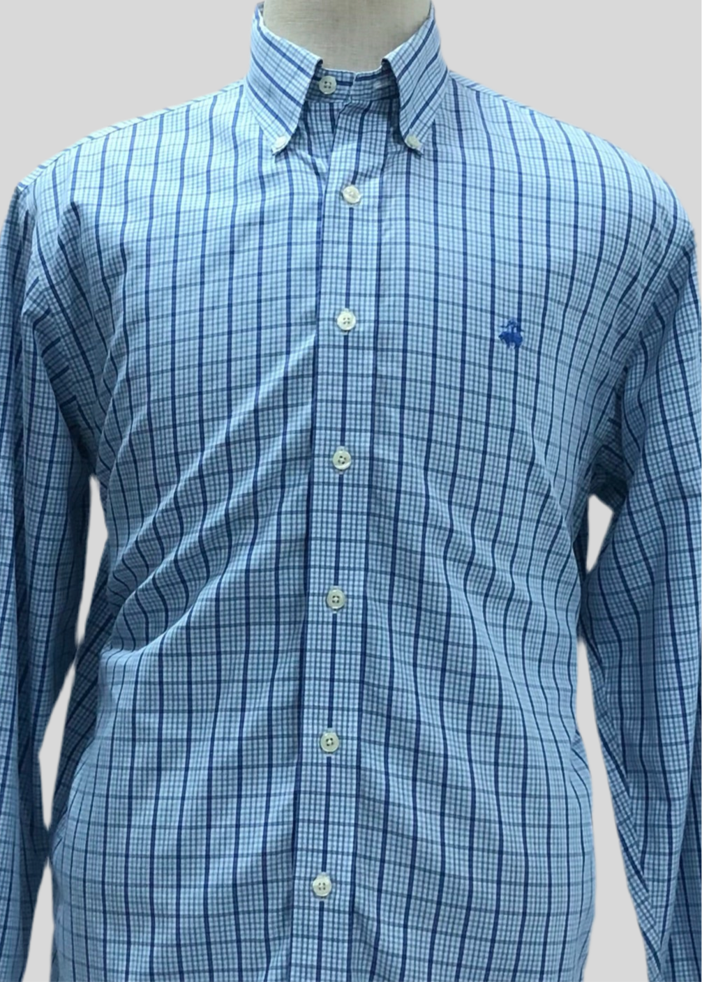 Camisa de botones Brooks Brothers 🐑 color blanco con cuadros en celeste y azul Talla M Entalle Clásico