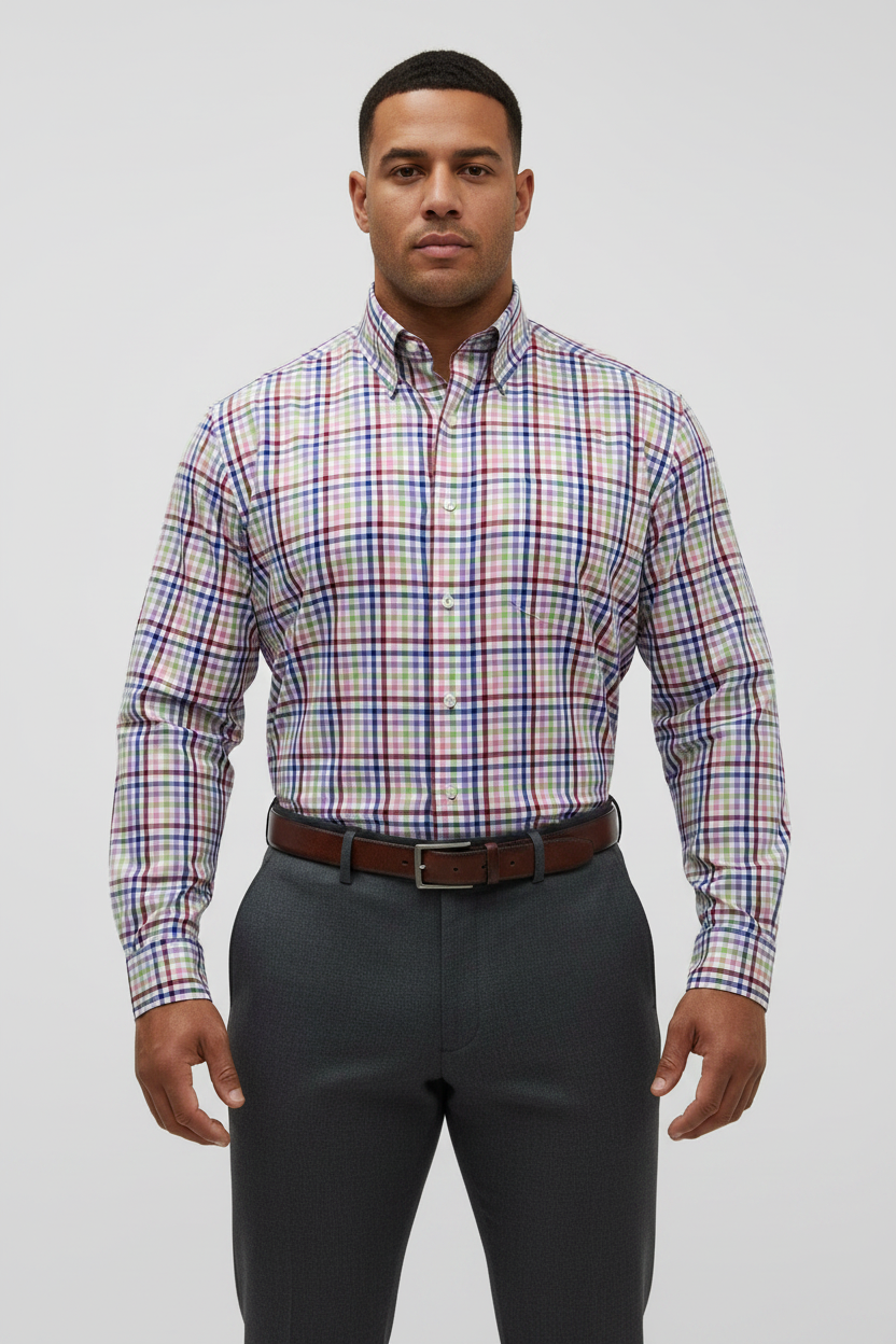 Camisa de botones TailorByrd 🦩 Con patrón de cuadros multicolor Talla XL Entalle Regular