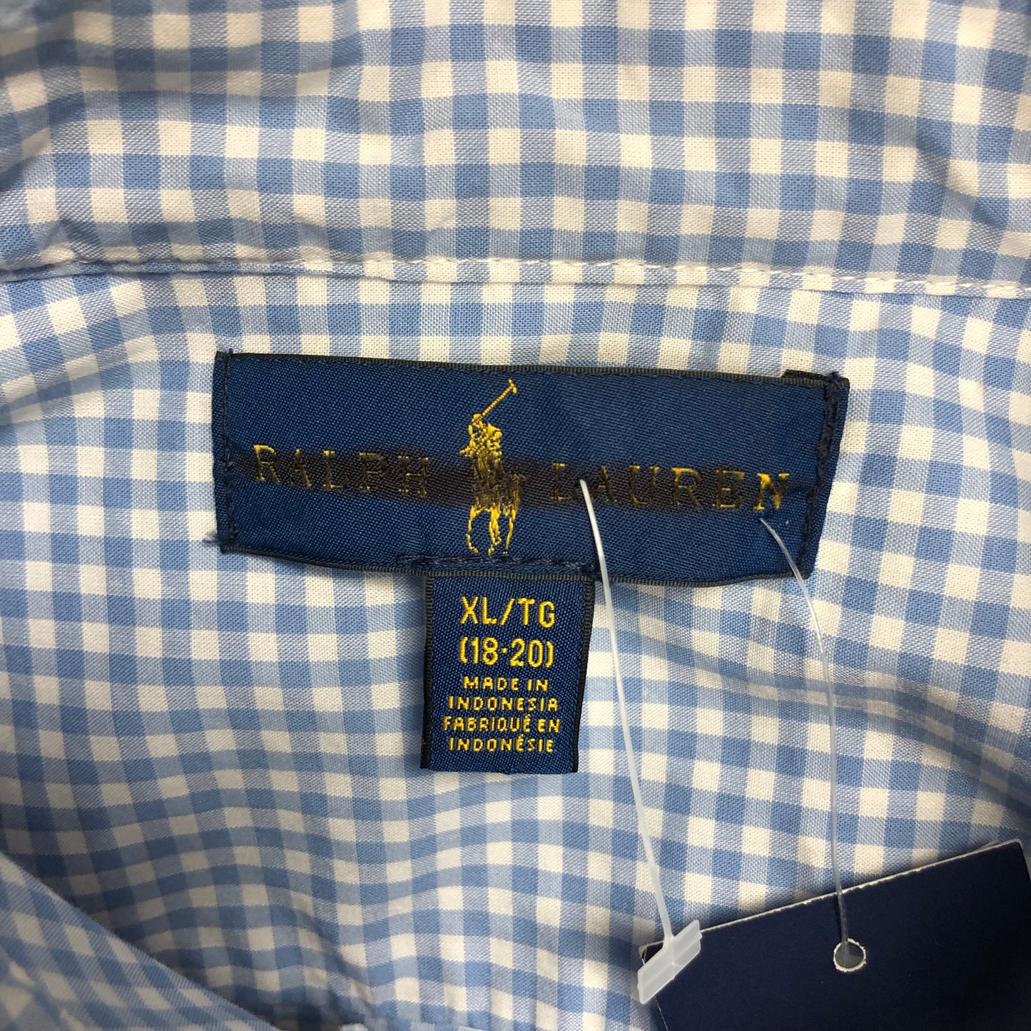 Camisa Polo Ralph Lauren 🏇🏼 color patron de cuadros gingham en celeste y blanco Talla XL (18) de niño Entalle Regular