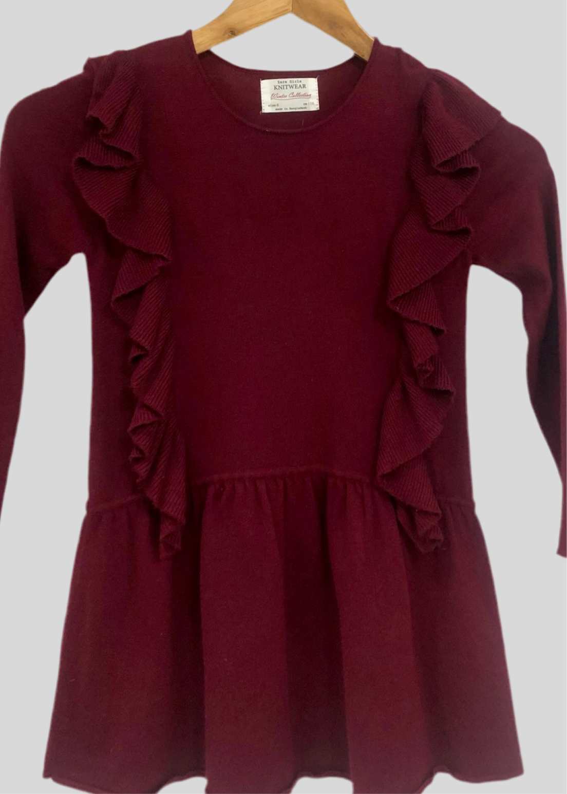 Vestido de niña Zara 🇪🇸 color rojo oscuro Talla XS (6) Entalle Regular