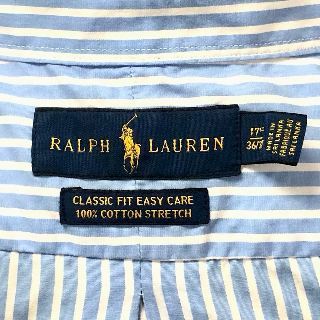 Camisa Polo Ralph Lauren 🏇🏼 con patron de rayas en color celeste y blanco Talla XL Entalle Clásico