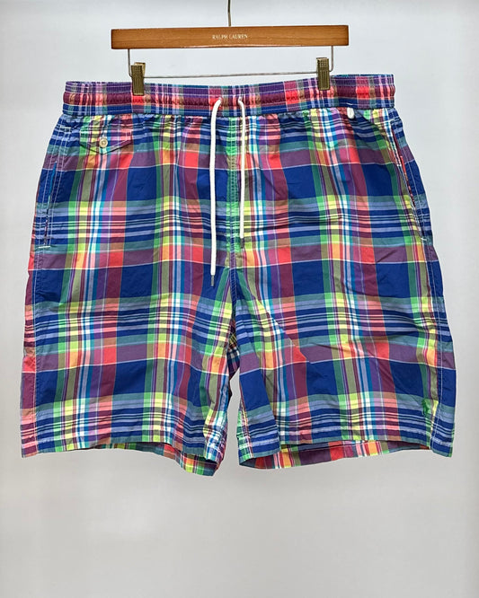 Short de baño Polo Ralph Lauren 🏇🏼con patron de cuadros en color azul, verde y amarilo con logo bordado en color verde talla XXL