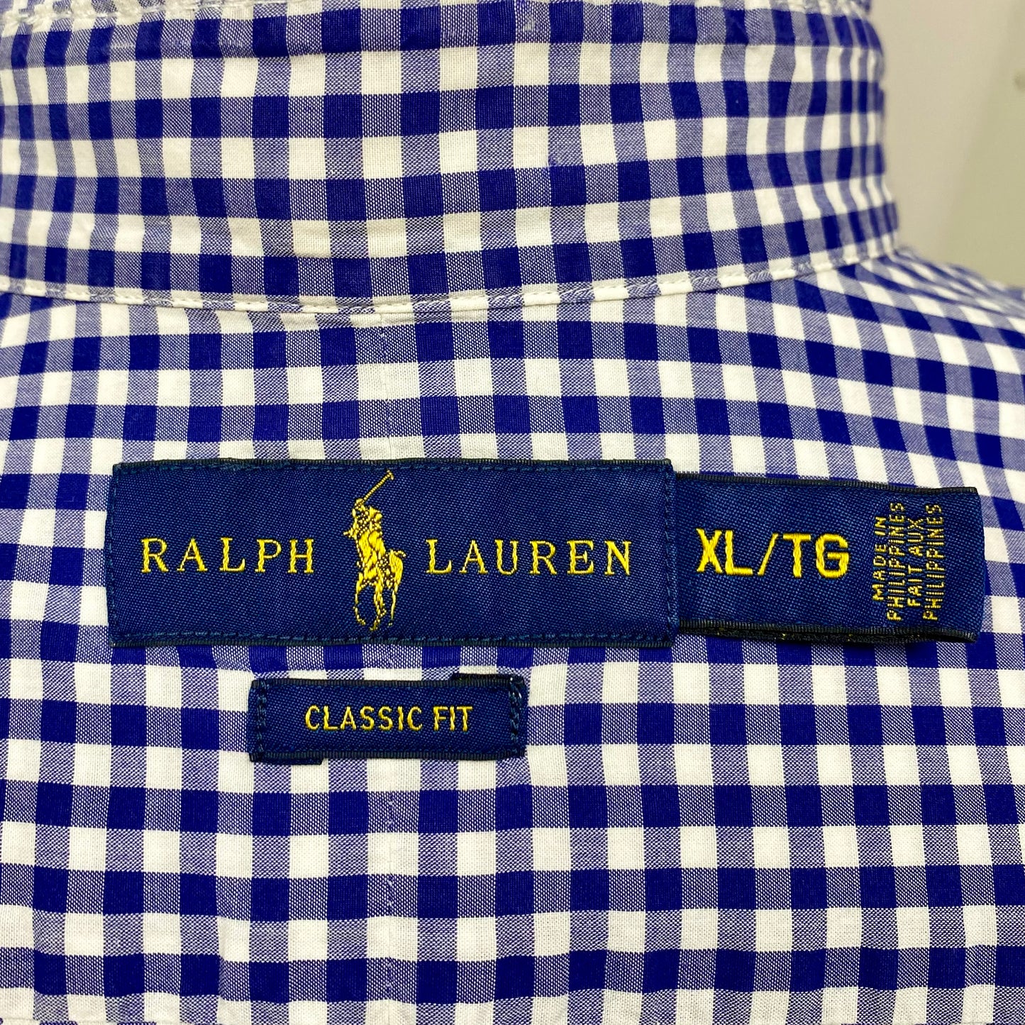 Camisa Polo Ralph Lauren 🏇🏼 de cuadros gingham azul y blanco Talla XL Entalle Clásico