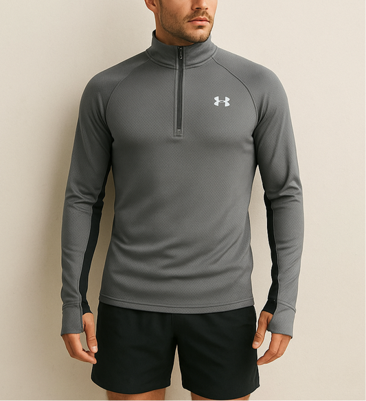 Sueter Jersey Under Armour 🏋🏽 color gris oscuro y logo en color gris claro Talla S Entalle Slim Fit