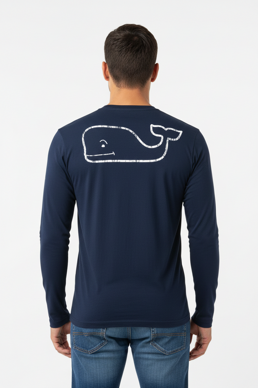 Camiseta cuello redondo Vineyard Vines 🐳 color azul navy con Diseño de ballena en blanco Talla M