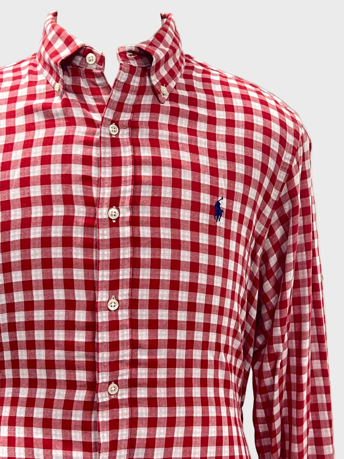 Camisa de botones Polo Ralph Lauren 🏇🏼 Forrada de cuadros gingham rojo y blanco Talla L Entalle Regular