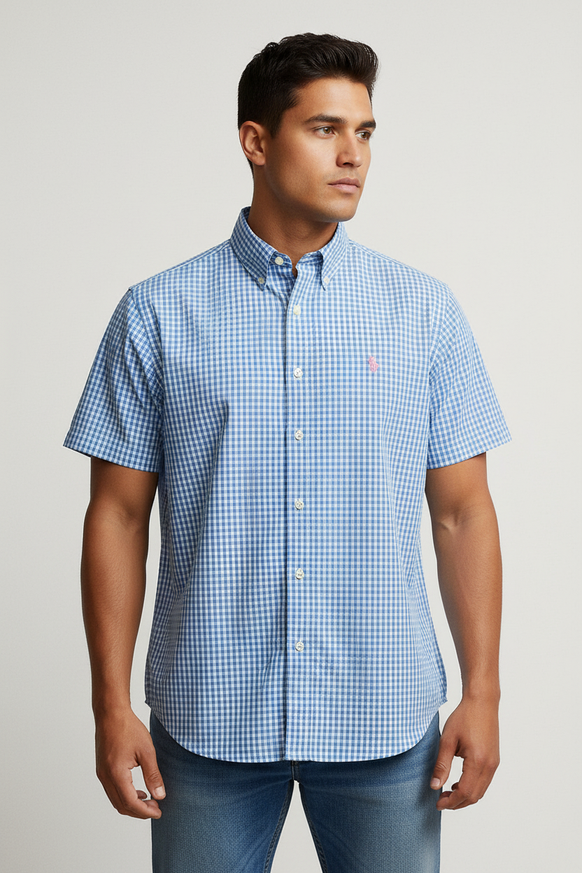 Camisa de botones Polo Ralph Lauren 🏇🏼 de cuadros gingham celeste y blanco Talla L Entalle Regular
