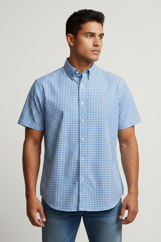 Camisa de botones Polo Ralph Lauren 🏇🏼 de cuadros gingham celeste y blanco Talla L Entalle Regular