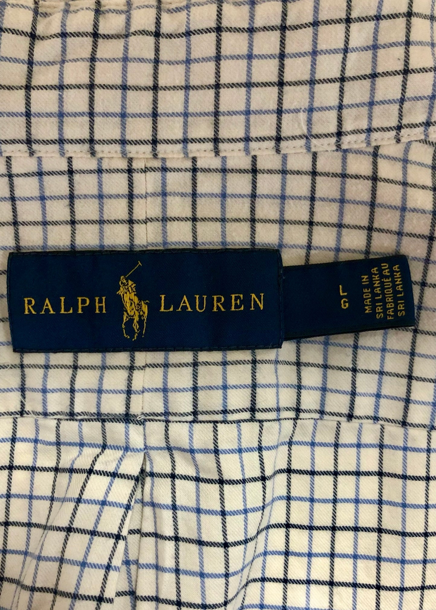 Camisa Polo Ralph Lauren 🏇🏼 color blanco de cuadros azul y negro Talla L Entalle Regular
