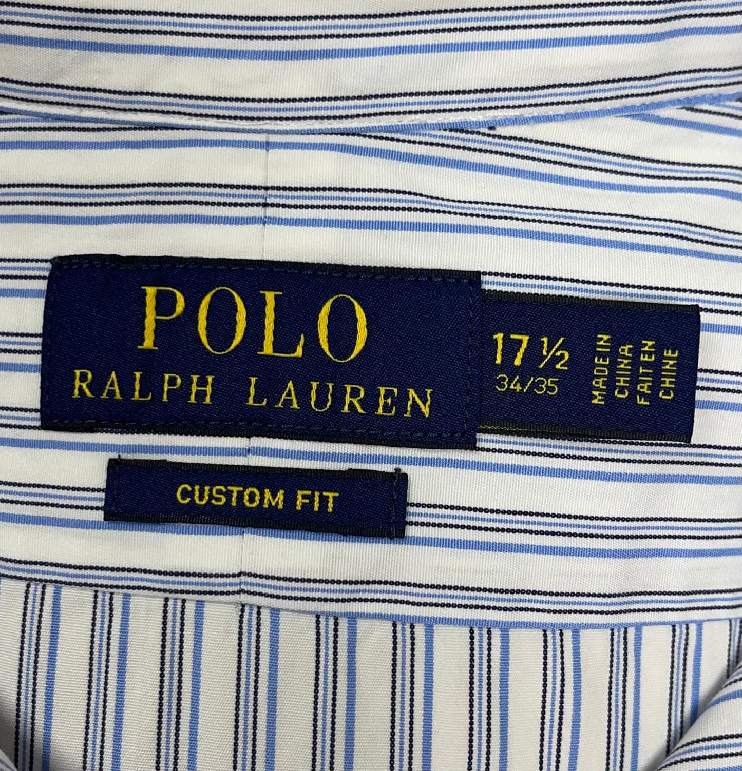 Camisa Polo Ralph Lauren 🏇🏼 color blanco con patron de rayas en color azul y negro Talla XL Entalle Custom Fit