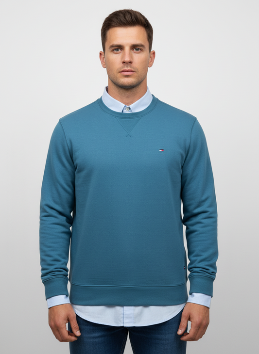 Sueter Jersey con cuello Redondo Tommy Hilfiger 🇺🇸 color celeste oscuro Talla L