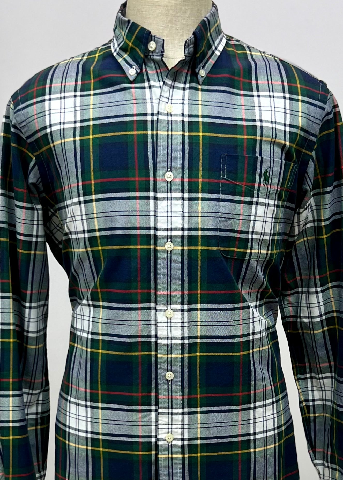 Camisa Polo Ralph Lauren 🏇🏼 Oxford con patron de cuadros verde oscuro, azul y blanco Talla L Entalle Regular