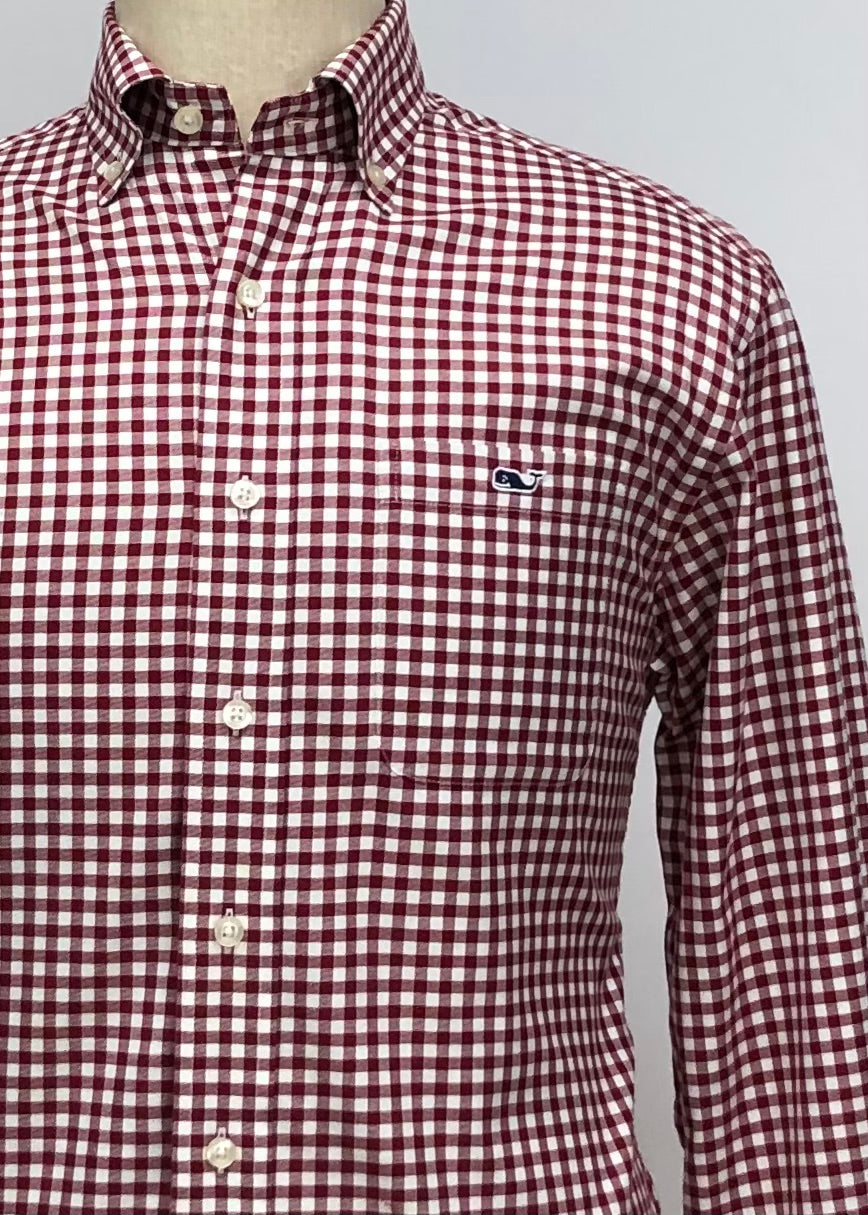 Camisa Vineyard Vines 🐳 con patron de cuadros gingham en color rojo oscuro y blanco Talla S Entalle Regular