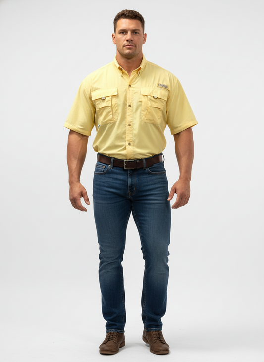 Camisa Columbia 🔹color amarillo claro con Omni Shade Manga corta Talla L