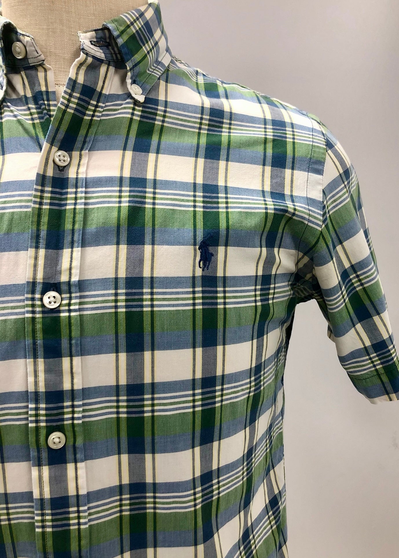 Camisa de botones Polo Ralph Lauren 🏇🏼 de cuadros tartán en color azul, verde y blanco Talla S Entalle Regular