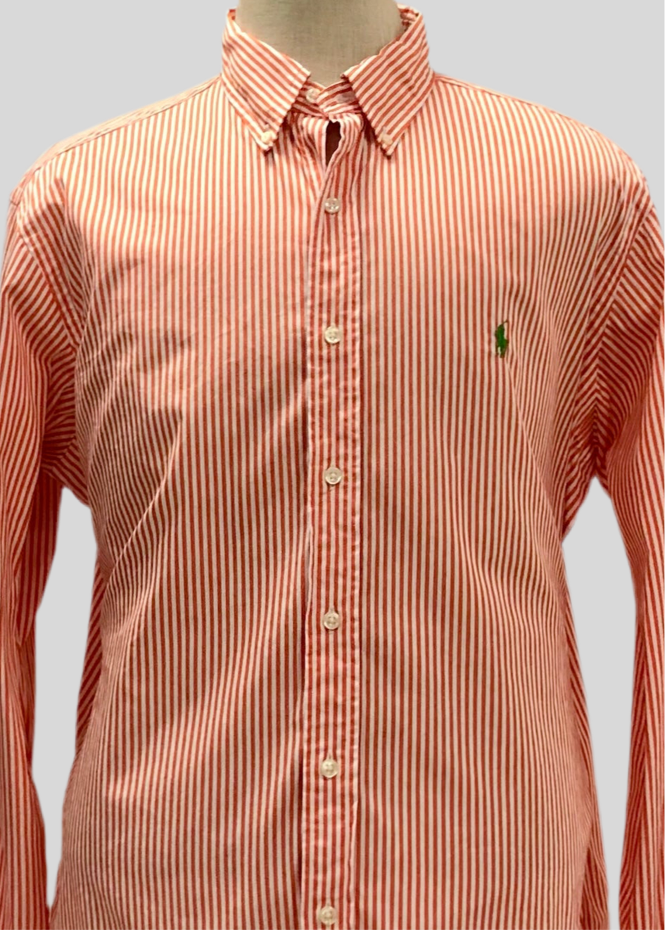 Camisa de botones Polo Ralph Lauren 🏇🏼 con patron de rayas en color naranja y blanco Talla XL Entalle Clásico