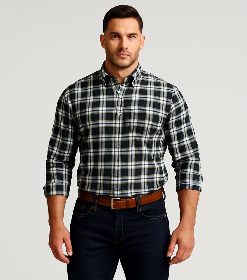 Camisa de botones Chaps con patron de cuadros en negro y blanco Talla XL Entalle Regular