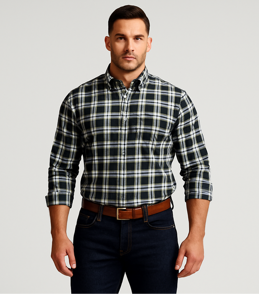 Camisa de botones Chaps con patron de cuadros en negro y blanco Talla XL Entalle Regular