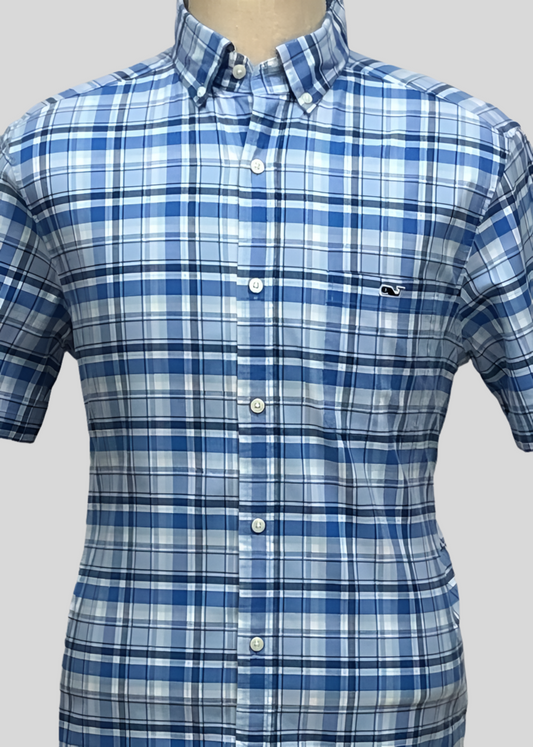 Camisa de botones Vineyard Vines 🐳 con patrón de cuadros en color azul, celeste y blanco Talla M Entalle Clásico