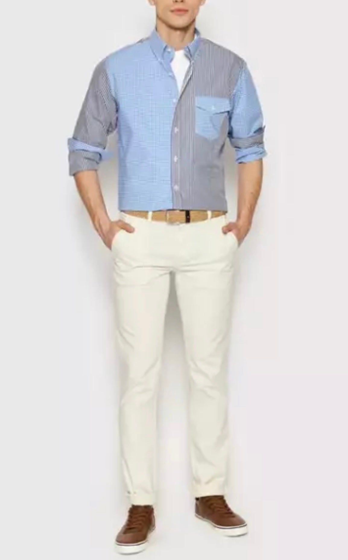Camisa Polo Ralph Lauren 🏇🏼 con diseño de cuadros y rayas en color azul y gris Talla XXL Entalle Clásico