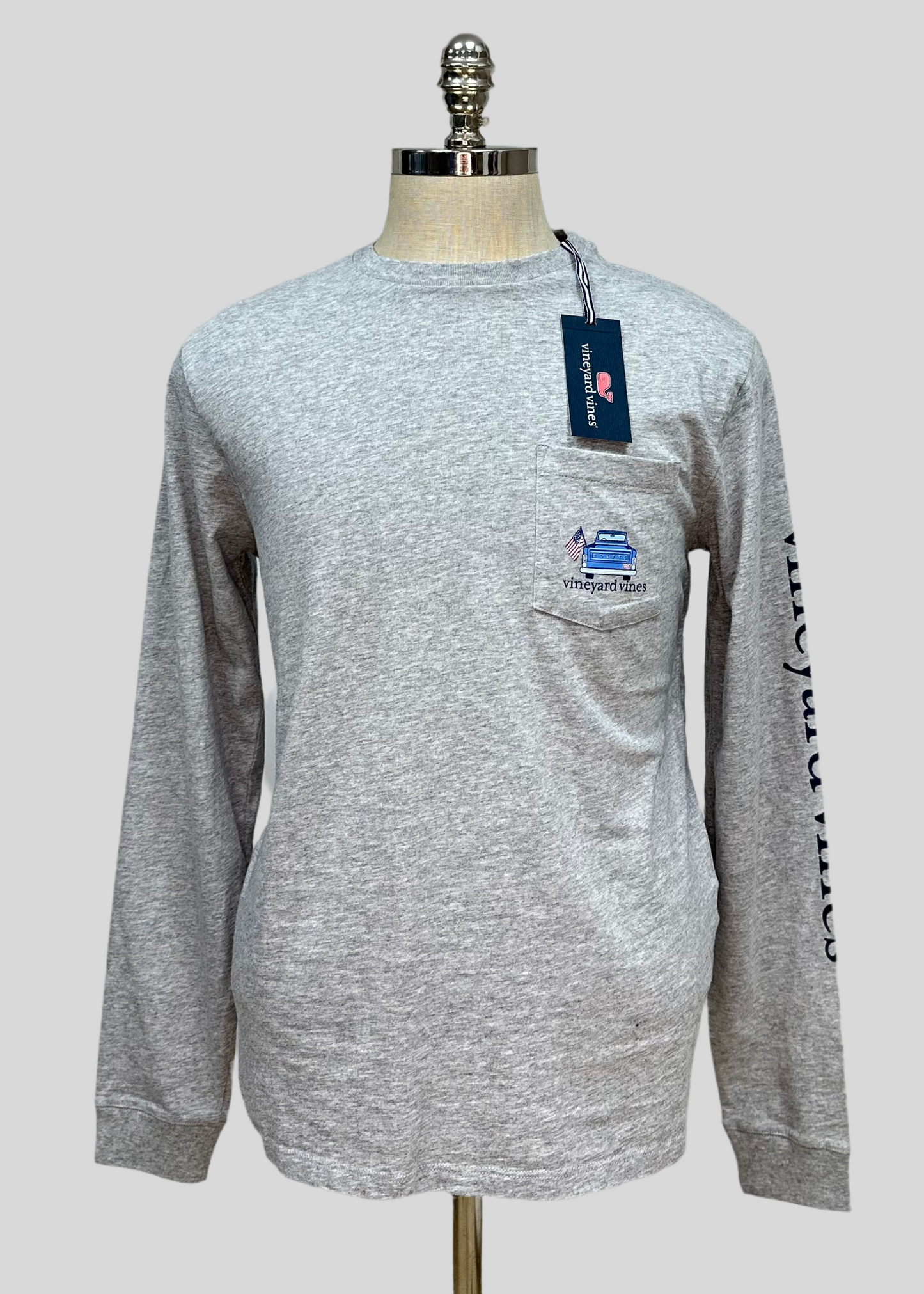 Camiseta de bolsillo Vineyard Vines 🐳 color gris con Diseño de Camioneta Talla Small