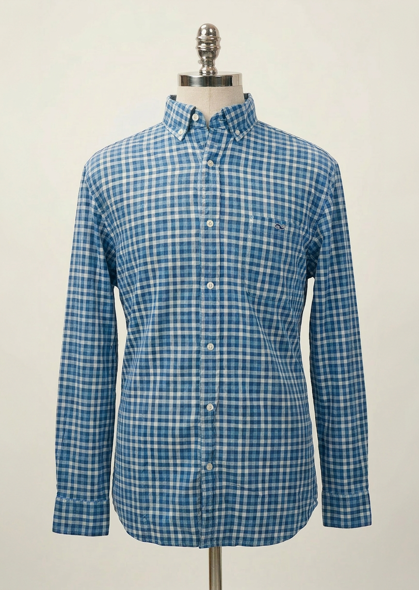 Camisa de botones Vineyard Vines 🐳 de cuadros en color azul y celeste Talla L Entalle Clásico