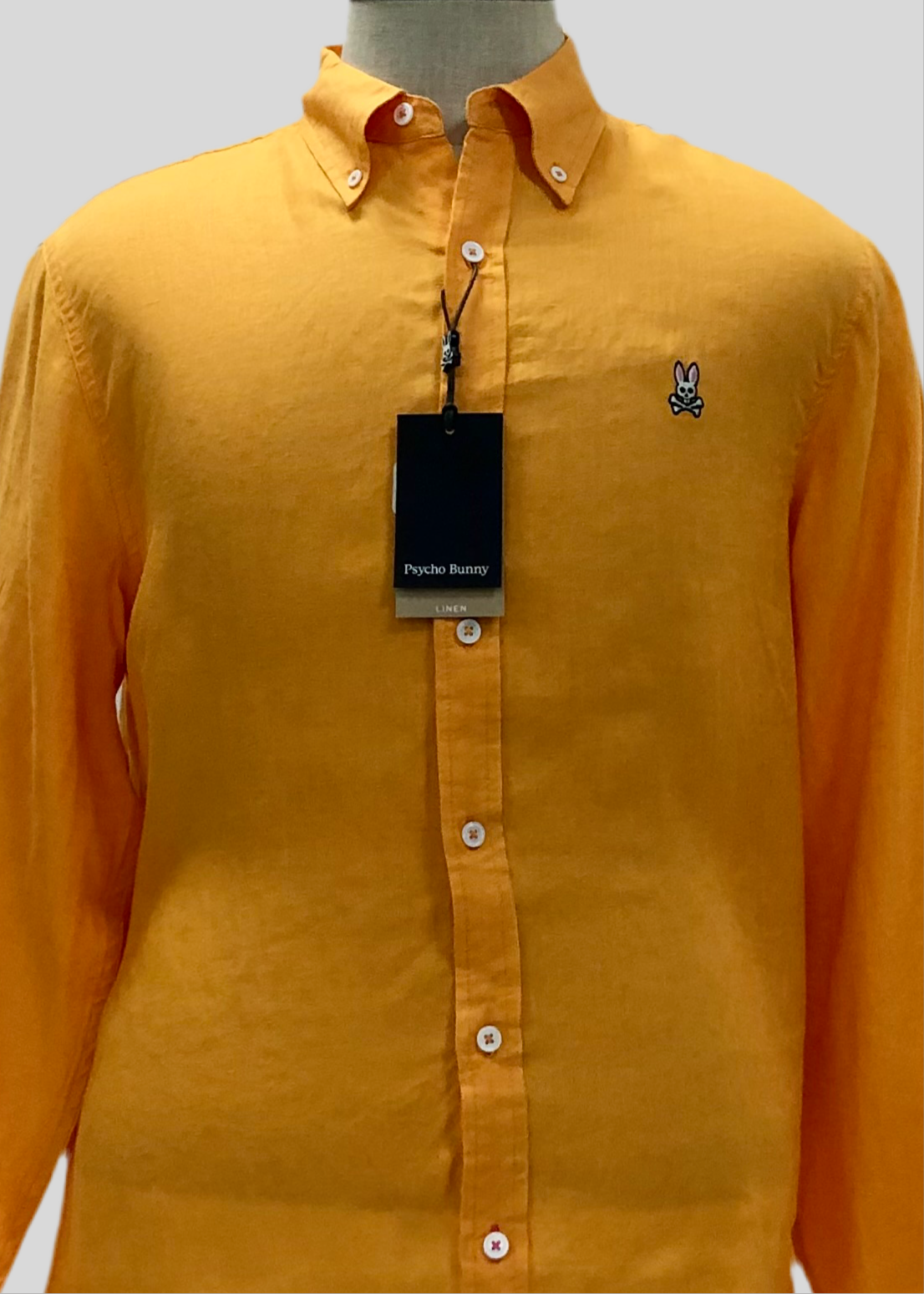 Camisa de botones Psycho Bunny 🐰  Tela de lino color naranja intenso Talla S Entalle Regular