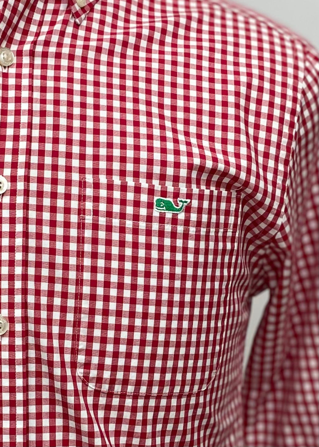 Camisa Vineyard Vines 🐳 con patron de cuadros gingham en color rojo y blanco Talla S Entalle Slim Fit