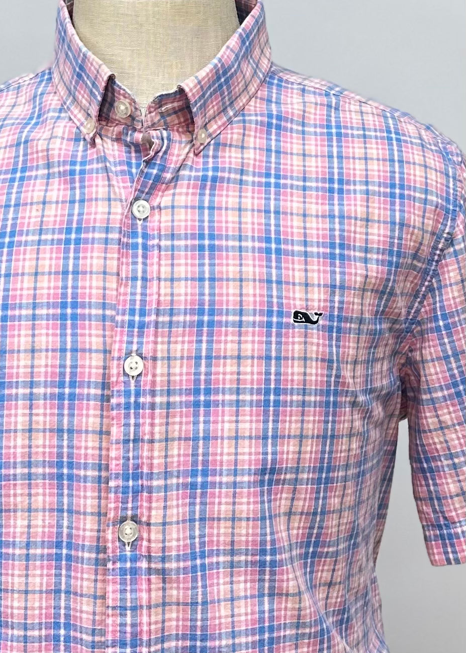 Camisa de botones Vineyard Vines 🐳 con patrón de cuadros en color rosado, celeste y blanco Talla XL Entalle Slim Fit