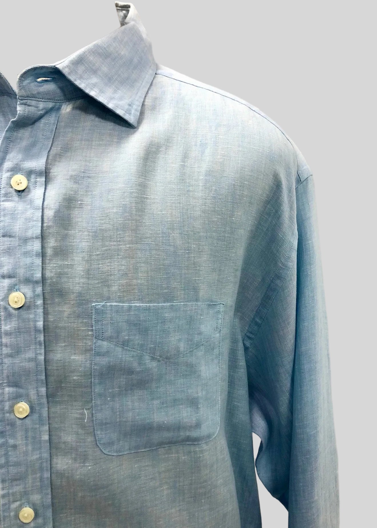 Camisa Brooks Brothers 🐑 De lino color celeste Talla XXL Entalle Regular