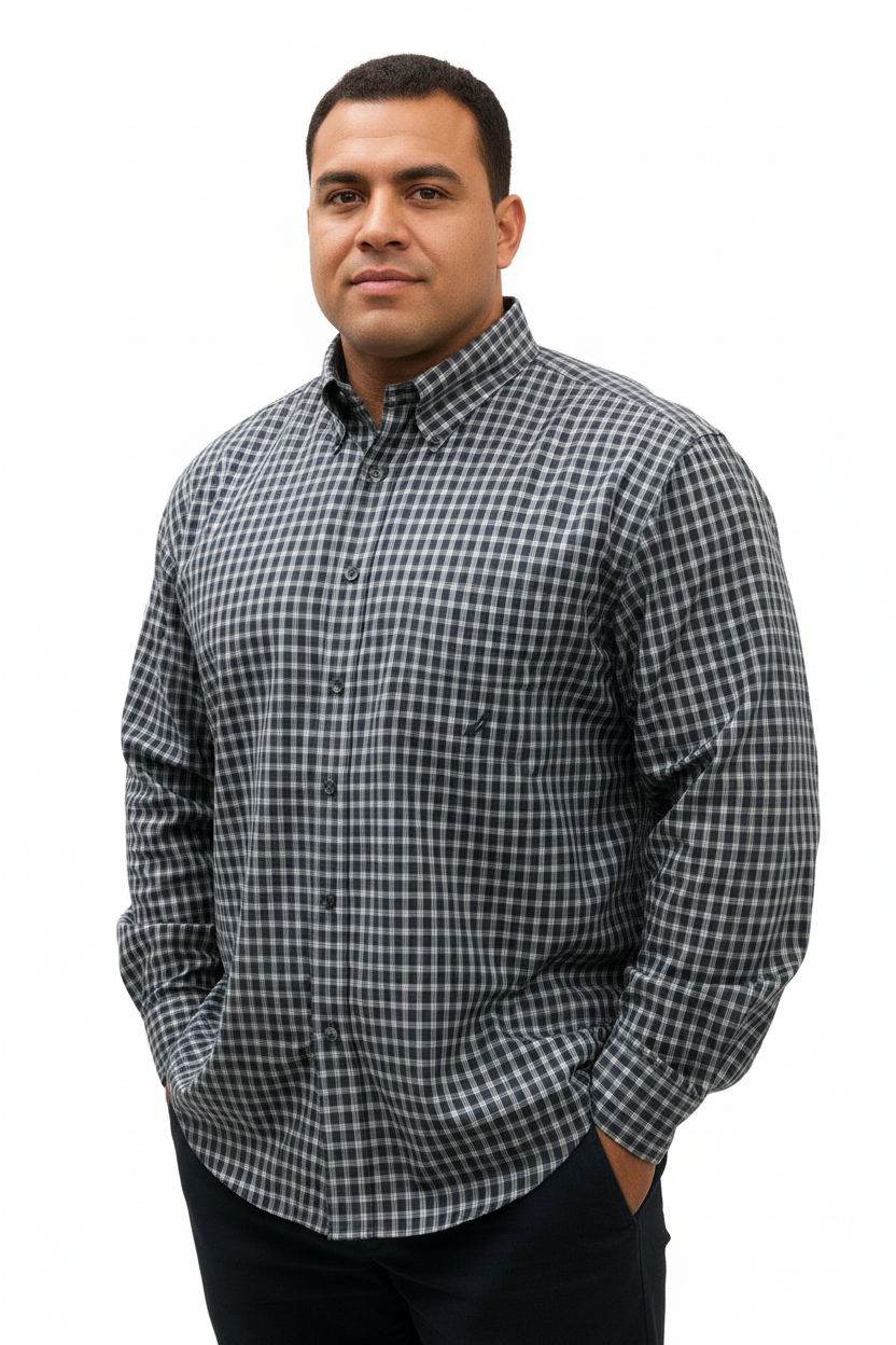 Camisa de botones Nautica ⚓️ de cuadros en color negro y blanco Talla L Entalle Regular