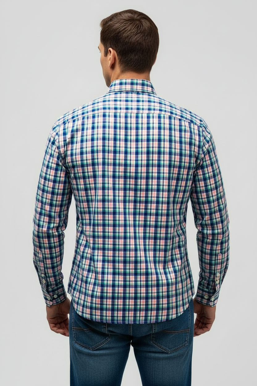 Camisa de botones Vineyard Vines 🐳 de cuadros en color azul, turquesa, rosado y blanco Talla M Entalle Slim Fit