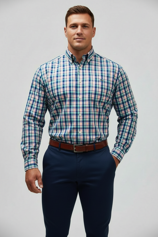 Camisa de botones Vineyard Vines 🐳 de cuadros en color azul, turquesa, rosado y blanco Talla M Entalle Slim Fit