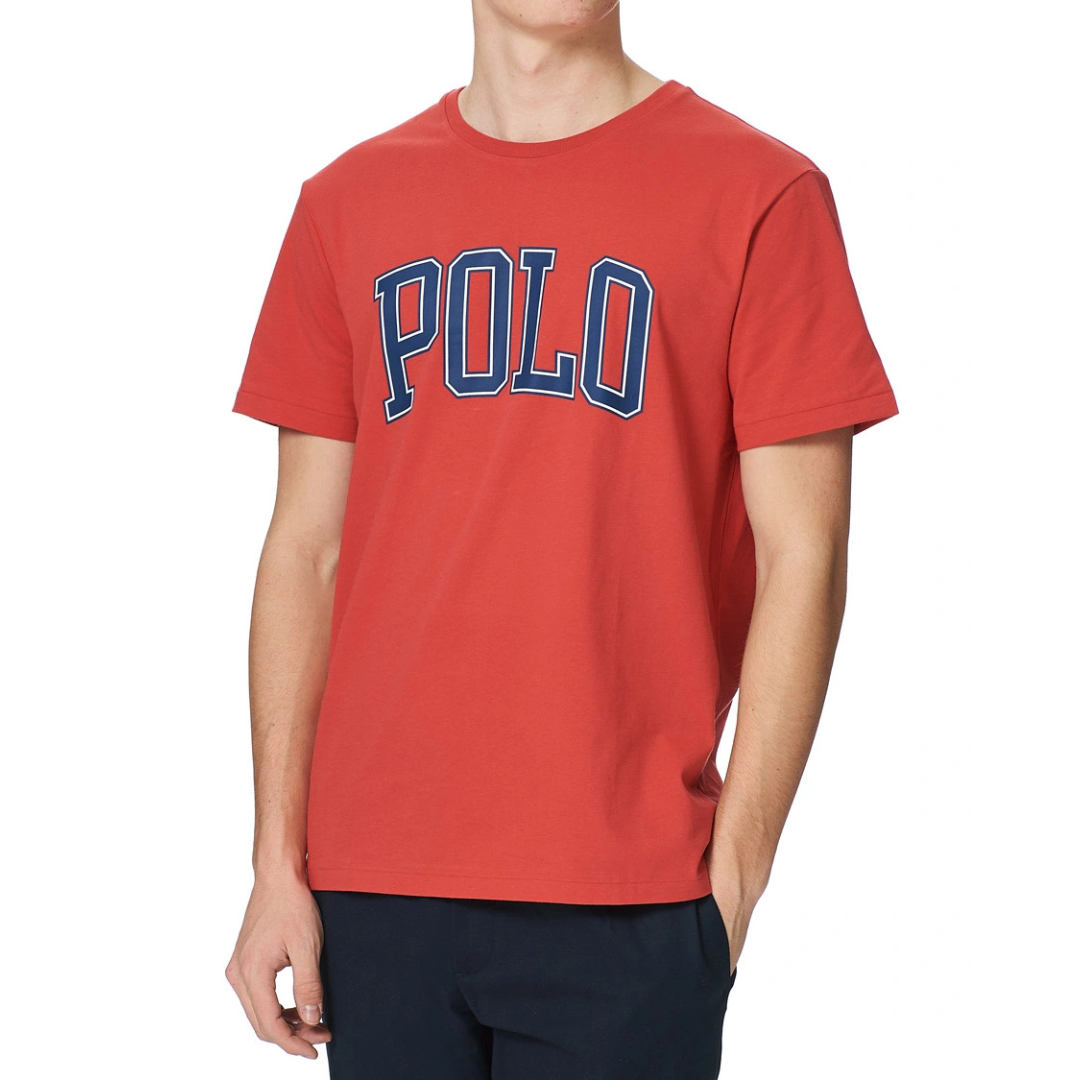 Camiseta cuello redondo Polo Ralph Lauren 🏇🏼 color rosado magenta y logo estampado en azul Talla S Entalle Clásico