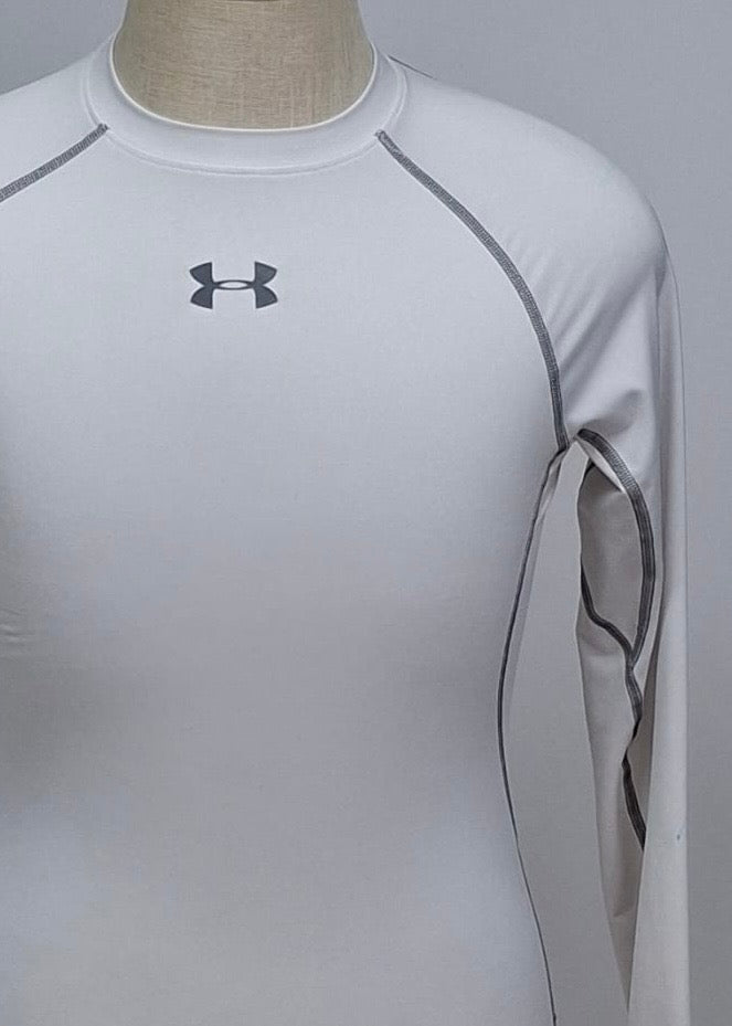 Camiseta de compresión Under Armour 🏋🏽 color blanco y logo en gris Talla Medium