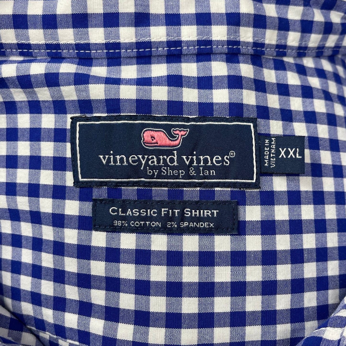 Camisa de botones Vineyard Vines 🐳 con patrón de cuadros gingham en color azul y blanco Talla XXL Entalle Clásico