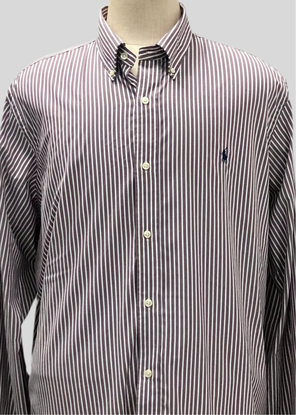 Camisa de botones Polo Ralph Lauren 🏇🏼 Performance de rayas en color marrón y blanco Talla XXL Entalle Clásico