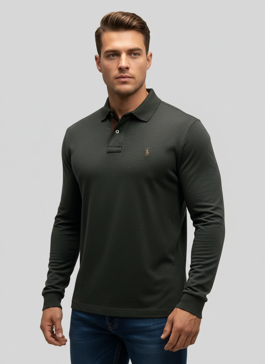 Camiseta Polo Ralph Lauren 🏇🏼 color gris oscuro manga larga Talla M Entalle Regular