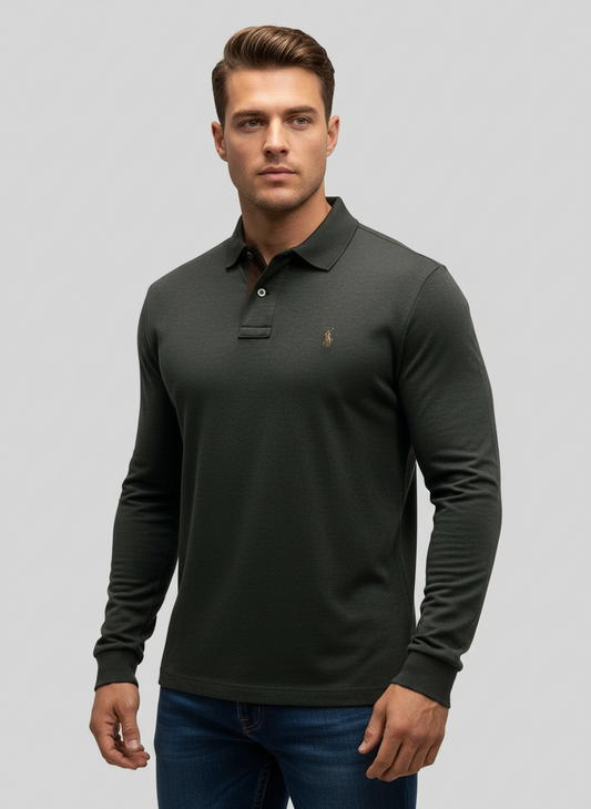 Camiseta Polo Ralph Lauren 🏇🏼 color gris oscuro manga larga Talla M Entalle Regular