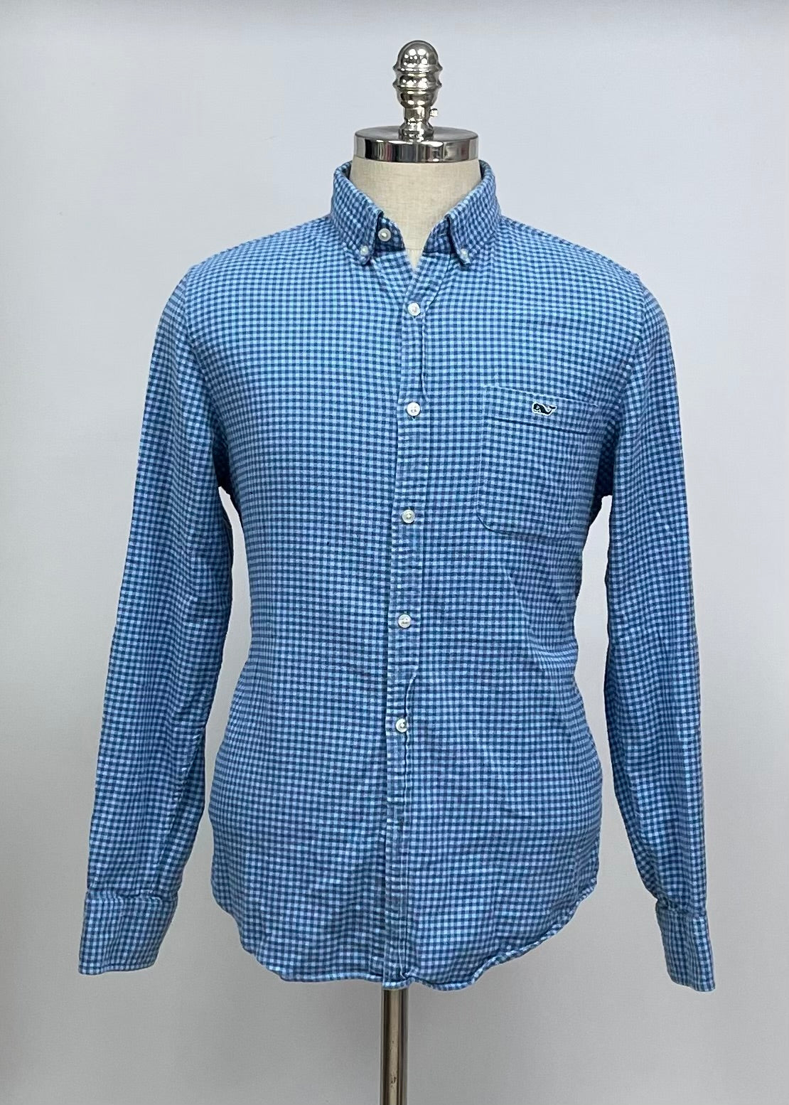 Camisa de botones Vineyard Vines 🐳 con patrón de cuadros gingham en color azul y celeste Talla M Entalle Slim Fit