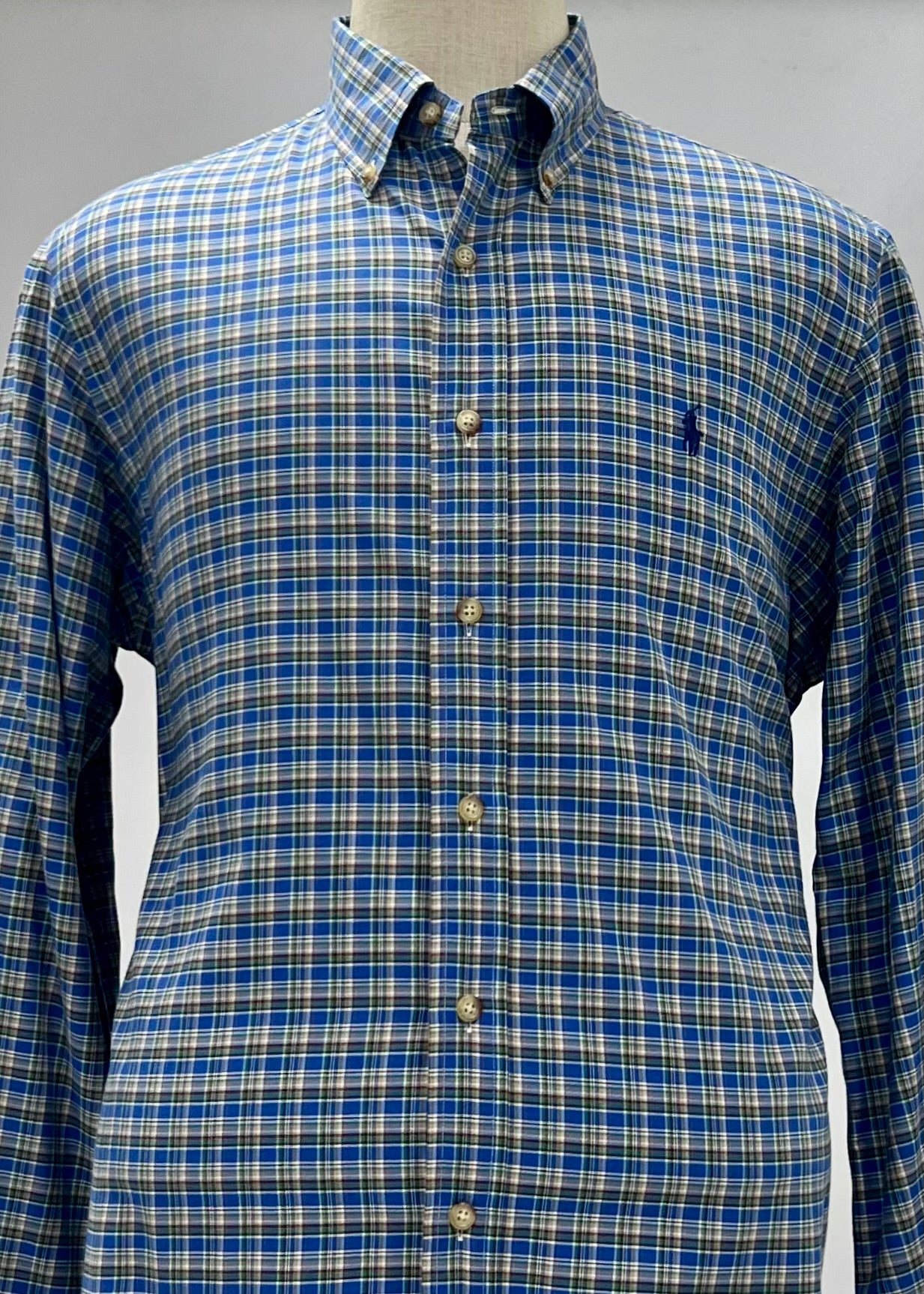 Camisa Polo Ralph Lauren 🏇🏼 de cuadros en color azul, verde y kaki Talla L Entalle Regular