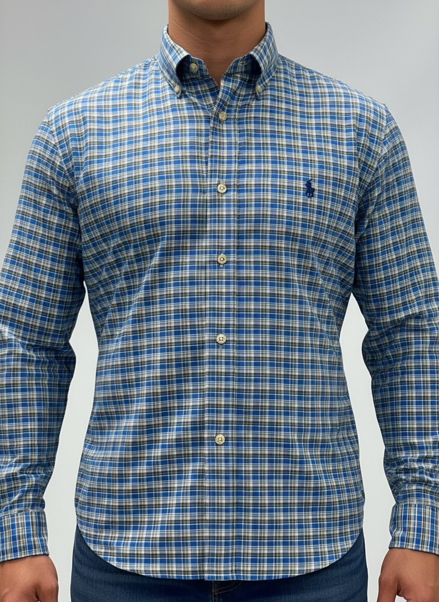 Camisa Polo Ralph Lauren 🏇🏼 de cuadros en color azul, verde y kaki Talla L Entalle Regular