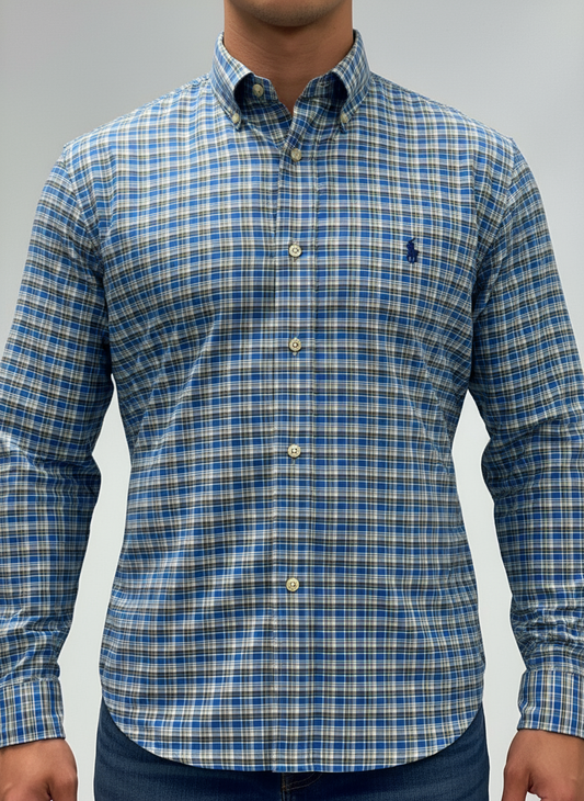 Camisa Polo Ralph Lauren 🏇🏼 de cuadros en color azul, verde y kaki Talla L Entalle Regular