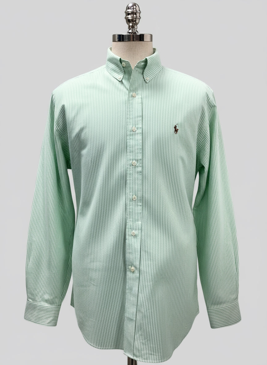 Camisa de botones Polo Ralph Lauren 🏇🏼 Oxford de rayas en verde menta y blanco Talla L Entalle Clásico