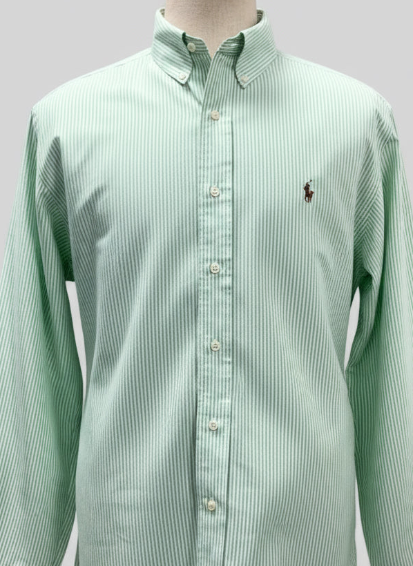Camisa de botones Polo Ralph Lauren 🏇🏼 Oxford de rayas en verde menta y blanco Talla L Entalle Clásico