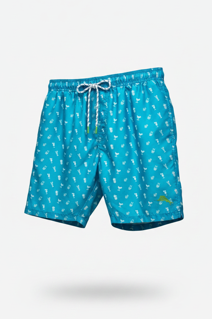Short de baño Tommy Bahama 🏝 color turquesa con diseño de cócteles en blanco talla M
