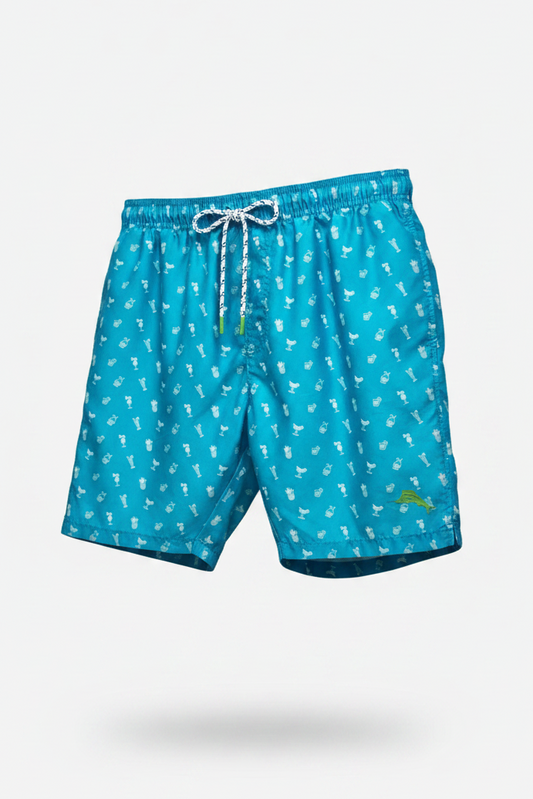 Short de baño Tommy Bahama 🏝 color turquesa con diseño de cócteles en blanco talla M