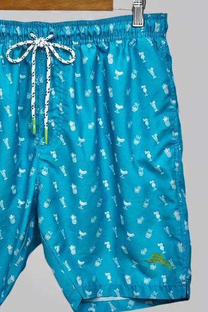 Short de baño Tommy Bahama 🏝 color turquesa con diseño de cócteles en blanco talla M