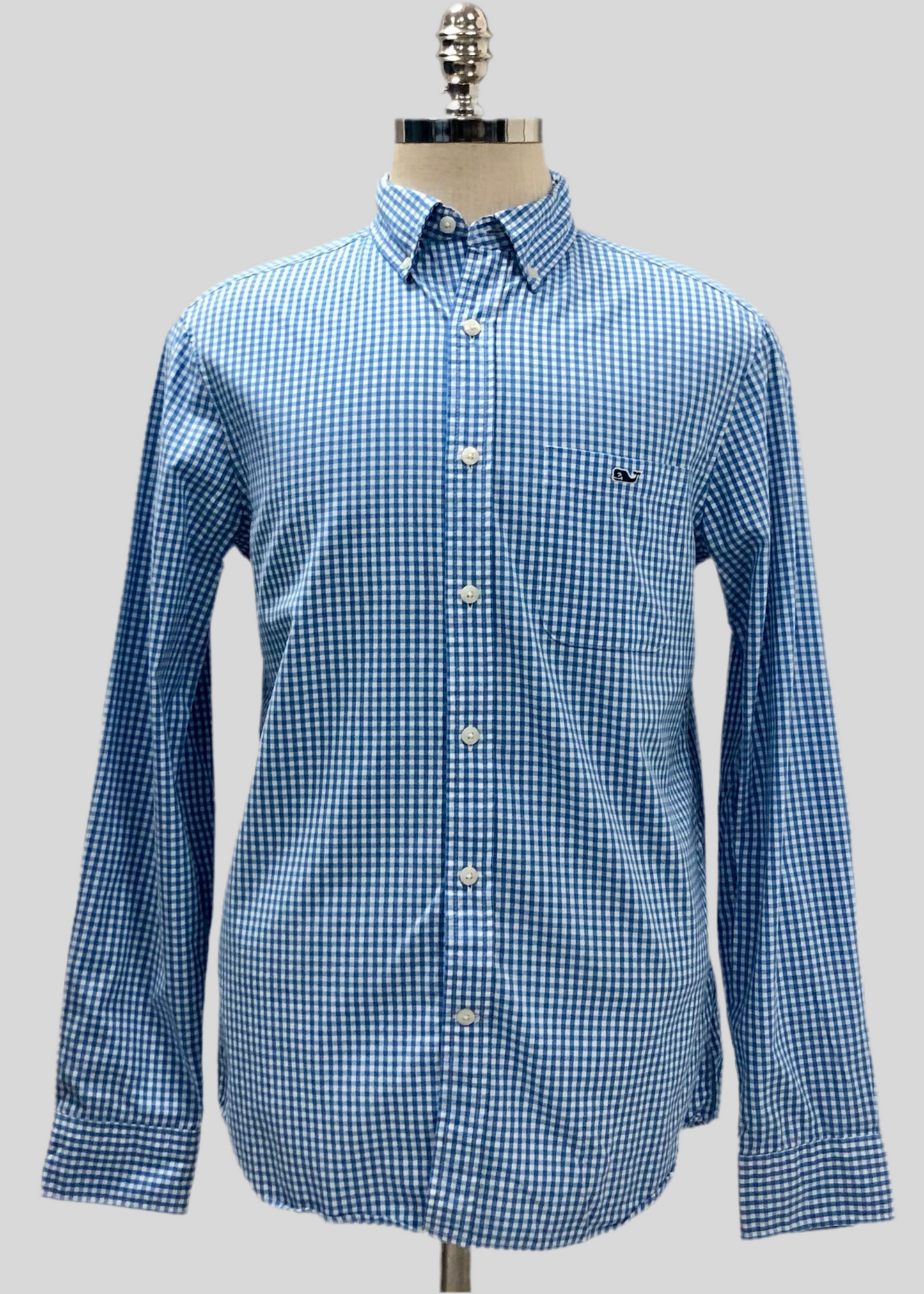 Camisa de borones Vineyard Vines 🐳 de cuadros gingham en color celeste y blanco Talla M Entalle Regular