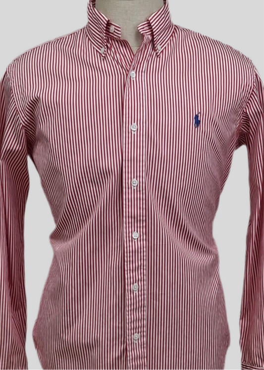 Camisa Polo Ralph Lauren 🏇🏼 con patron de rayas en color rojo y blanco Talla XL Entalle Clásico